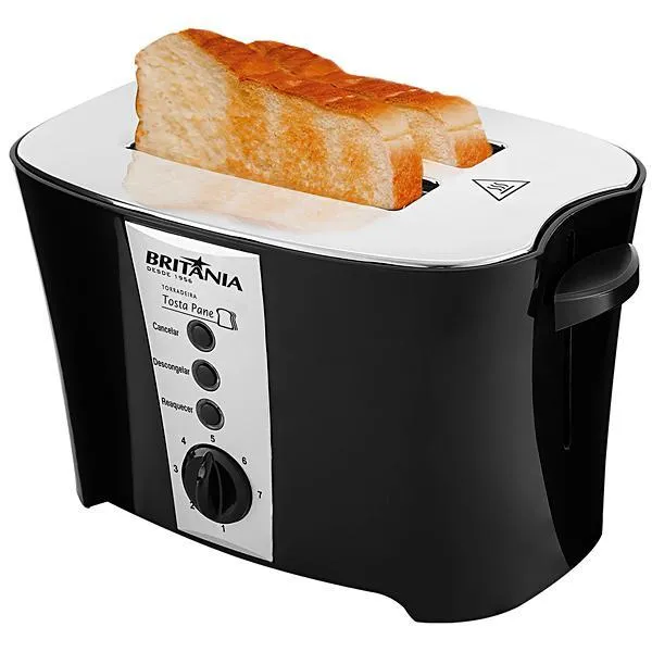 Torradeira Britania Tosta Pane 800 watts 7 Temperaturas 220V~60Hz - Preta