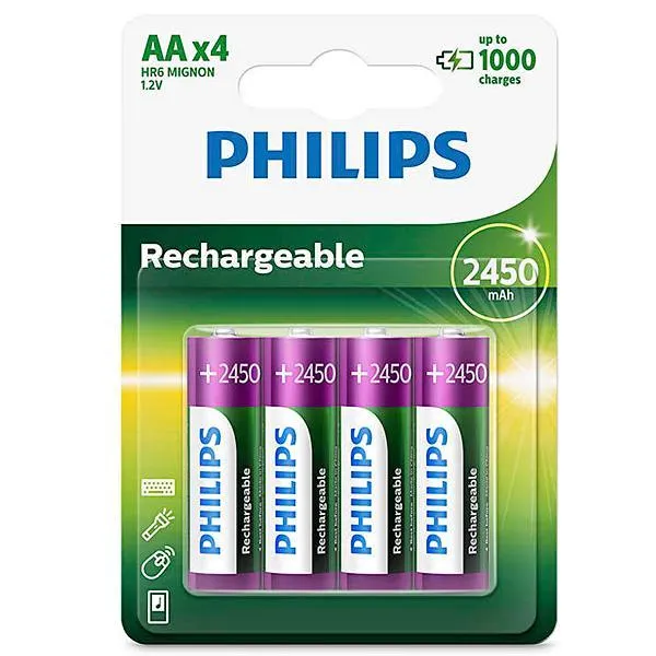 Pila Recargable AA Philips R6B4A245/97 de 2.450 mAh 1.2V - 4 Unidades