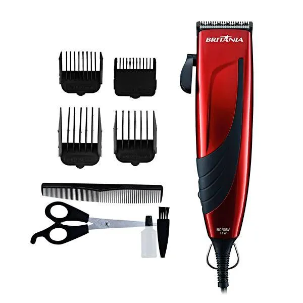 Máquina de Cortar Cabelo Britânia BCR05V 8 Peças 220V ~ 50/60 Hz - Preta/Vermelha