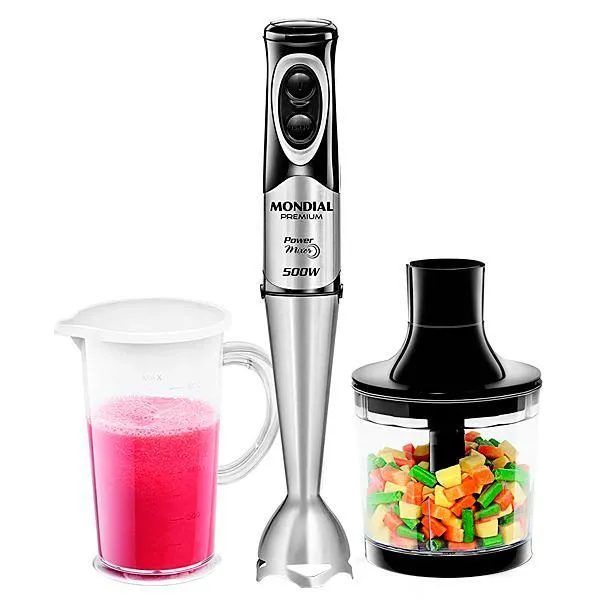 Mixer Mondial Power Mixer Premium M-07 500 watts + Procesador de Alimentos 220V ~ 50/60 Hz - Negro/Plata