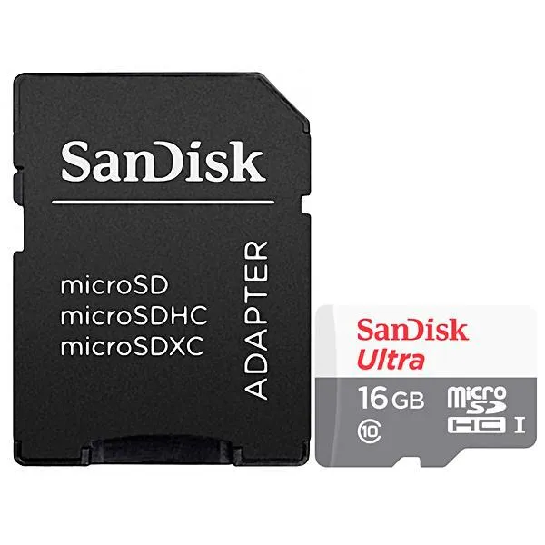Cartão de Memória Micro SD de 16GB SanDisk Ultra SDSQUNS-016G-GN3MA - Branco/Cinza