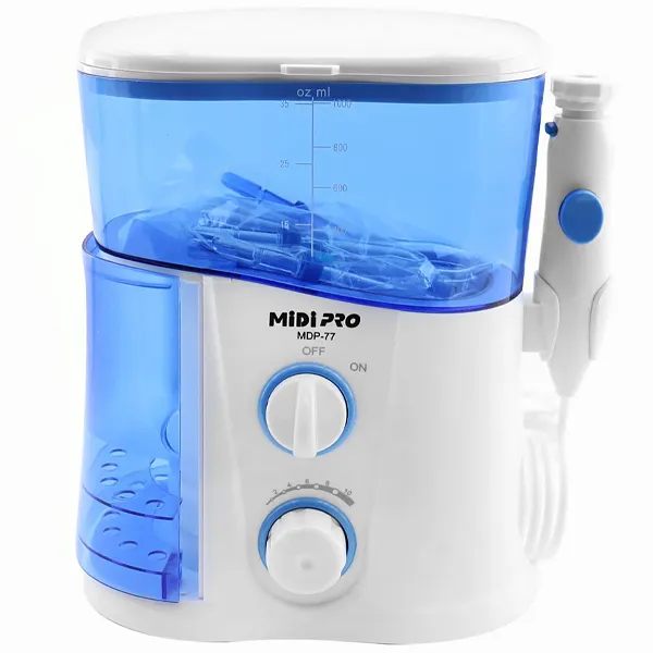 Irrigador Bucal MIDI PRO MDP-77 com 10 Níveis de Pressão 1.000 ml Bivolt - Branco/Azul