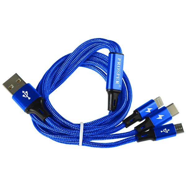 Cable 3 en 1 Prosper P-5515 Micro USB + Lightning + USB-C - Azul
