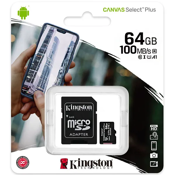MEMORIA  MICRO-SD KINGSTON SDCS2  64GB 100MB/S CLASS 10 A1 PRETO