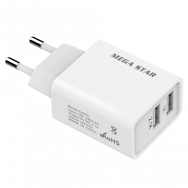 Adaptador de Enchufe MegaStar CH331 2 USB - Blanco