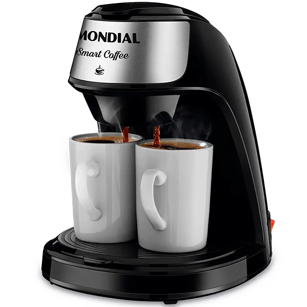 Cafetera Mondial Smart Coffee C-42-2X-BI 500 watts 220V ~ 50/60 Hz con 2 Tazas - Negra/Plata