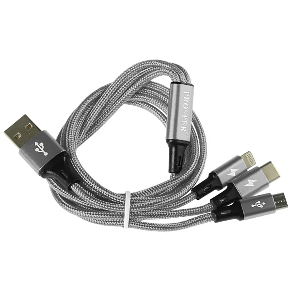 CABO  MICRO-USB USB-C LIGHTNING PROSPER P-5515 3EM1 SILVER