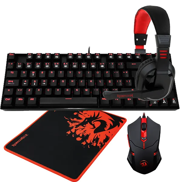 TECLADO REDRAGON K552-BB-2 GAMING ESSENTIALS 4EM1 ESPANHOL PRETO/VERME