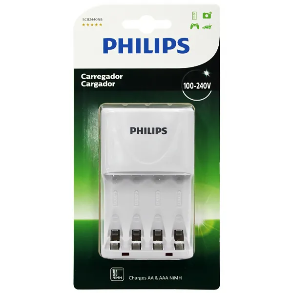 CARREGADOR DE PILHA PHILIPS SCB2440NB S/PILHA AA/AAA 2V BRANCO
