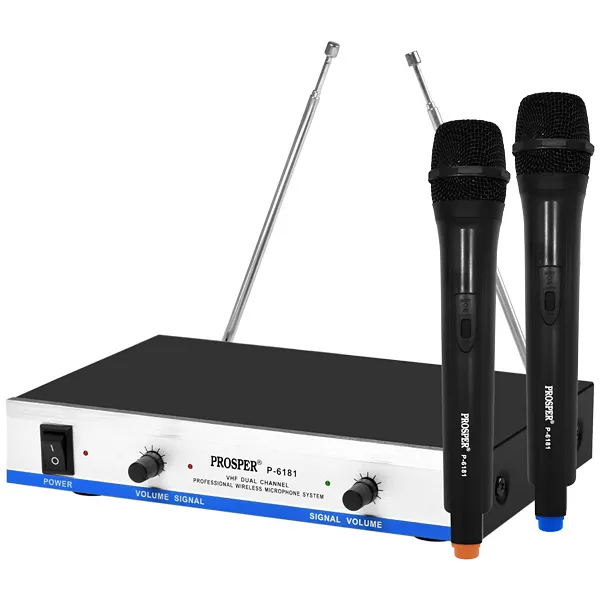 Sistema de Micrófono Inalámbrico Prosper P-6181 con 2 Micrófonos 110- 220 V ~ 50/60 Hz - Negro/Plata
