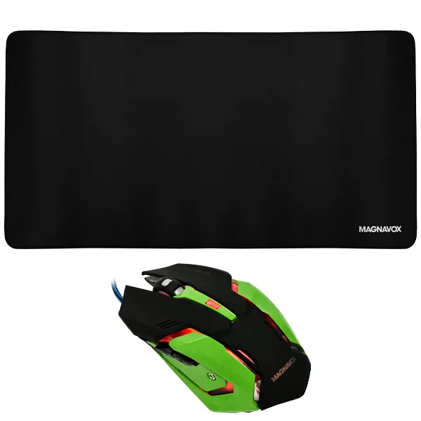 MOUSE MAGNAVOX MGA5209 USB OPTICO +PADMOUSE 600X600X3MM PRETO/VERDE