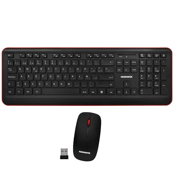 TECLADO MAGNAVOX MCA5219 WIRELESS ESPANHOL PRETO/VERMELHO+MOUSE PRETO