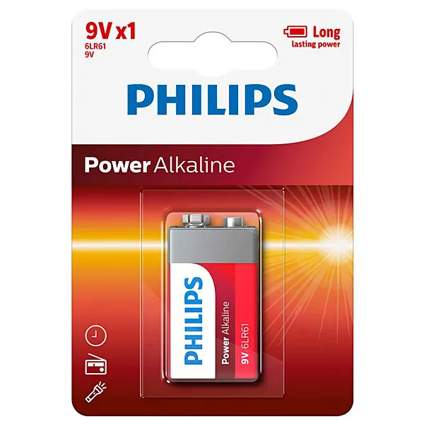 BATERIA PHILIPS ALCALINA 6LR61P1B POWER ALKALINE 9V