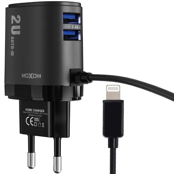 CARREGADOR  USB LIGHTNING P/ CELULAR MOXOM MX-HC78 2SAIDA PRETO