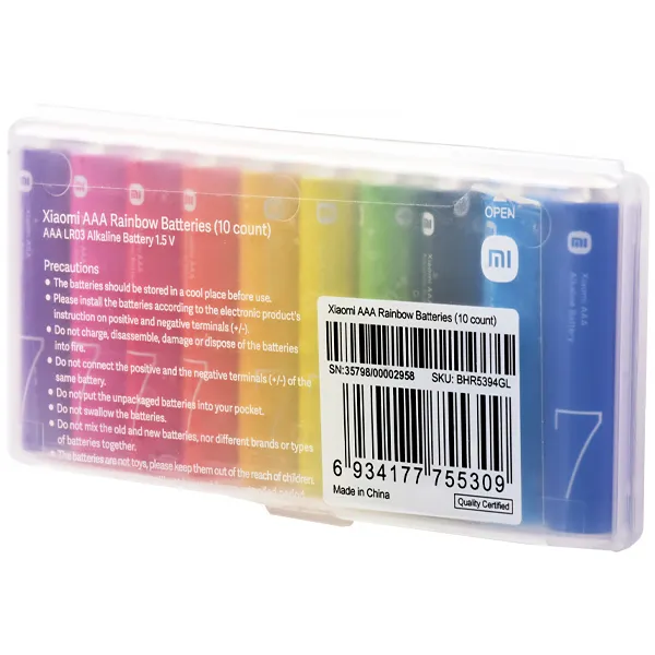 PILHA XIAOMI ALCALINA AAA LR03 C/10UNIDADES RAINBOW BATTERIES