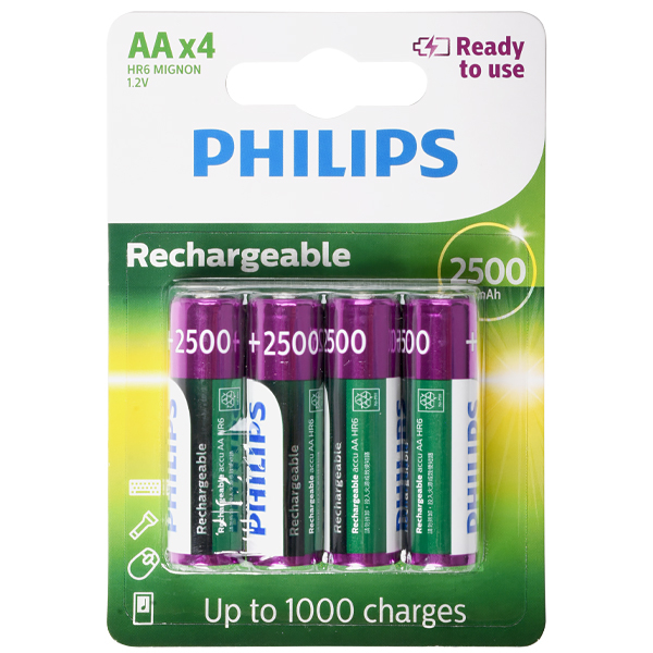 PILHA PHILIPS RECARREGAVEL R6B4RTU25 2500MAH AA C/4UNIDADES