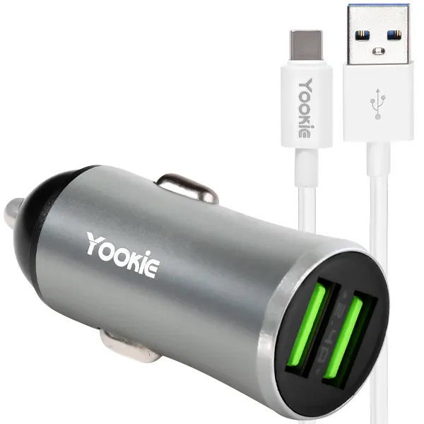 CARREGADOR USB P/ CARRO YOOKIE PC1 2SAIDA USB-C SILVER