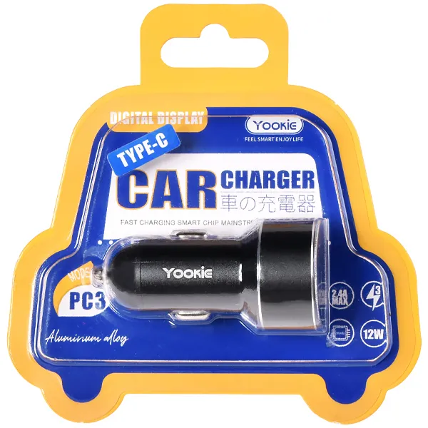 CARREGADOR USB P/ CARRO YOOKIE PC3 2SAIDA USB-C PRETO