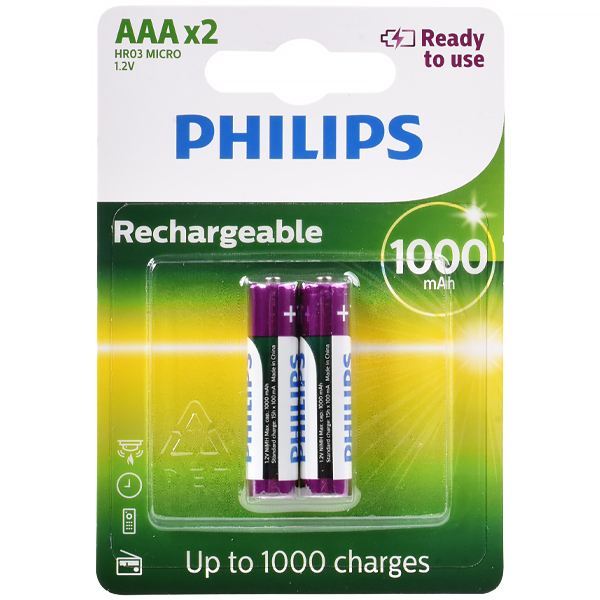 PILHA PHILIPS RECARREGAVEL R03B2RTU10 1000MAH AAA C/2UNIDADES