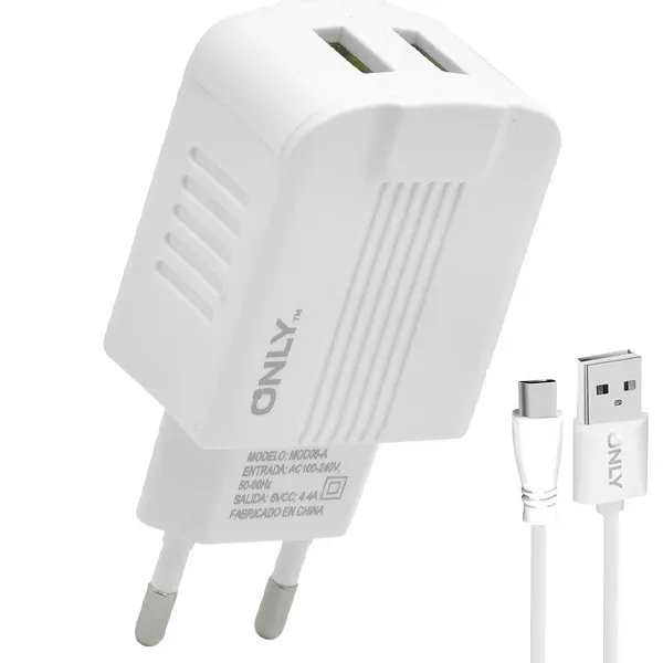 CARREGADOR  USB USB-C P/ CELULAR ONLY MOD06 2SAIDA BRANCO