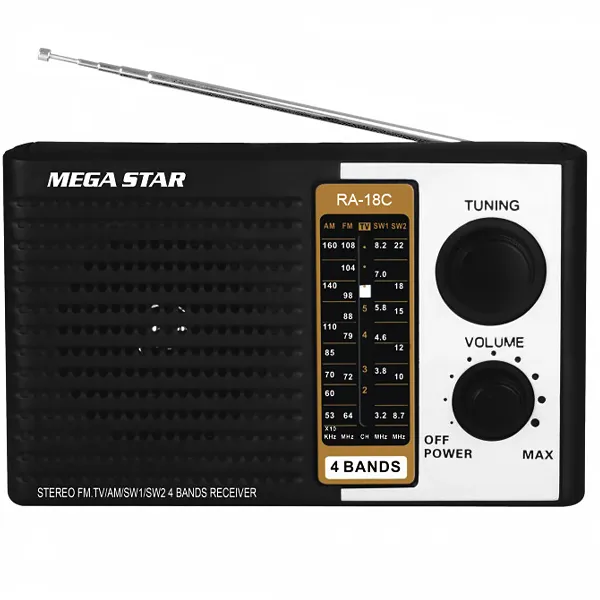 RADIO PORTATIL MEGASTAR RA18C FM AM SW TV 2V PRETO