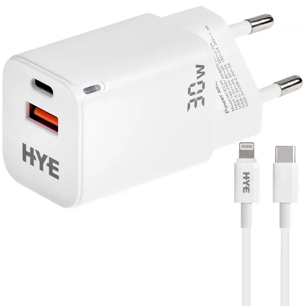 Carregador HYE HYEC44L USB de 30 watts + Cabo Lightning