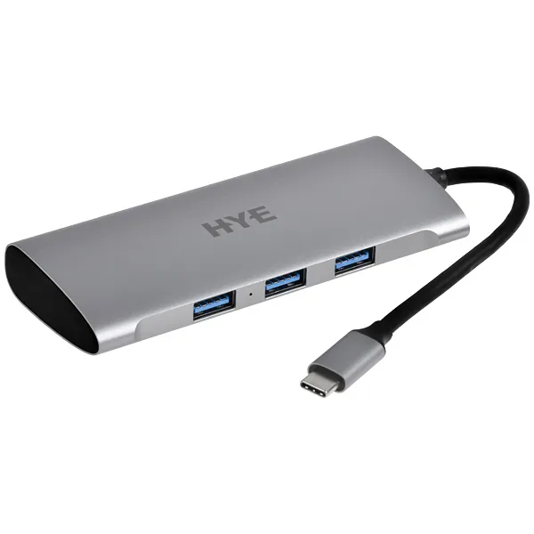 Hub USB-C HYE HYEHU-71 7 in 1 com 3 Portas USB/USB-C/HDMI/Slot para SD e Micro SD - Cinza