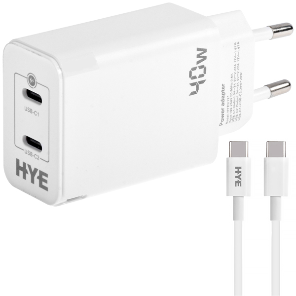 CARREGADOR  USB-C USB-C P/ CELULAR HYE C121C 2SAIDA BRANCO