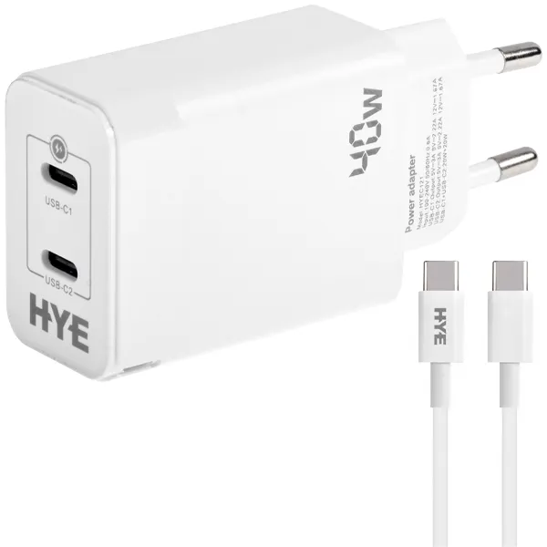 CARREGADOR  USB-C USB-C P/ CELULAR HYE C121C 2SAIDA BRANCO