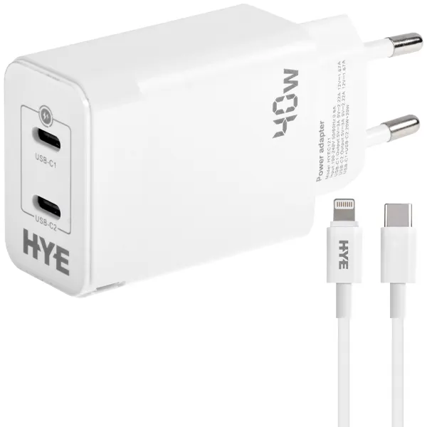 CARREGADOR  USB-C LIGHTNING P/ CELULAR HYE C121L 2SAIDA BRANCO