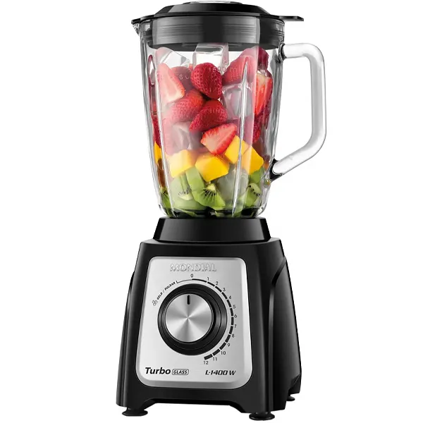 Licuadora Mondial Turbo Glass  L-1400-GI 1.400 watts 12 Velocidades + Pulsar 127V ~ 60Hz - Negro/Plata