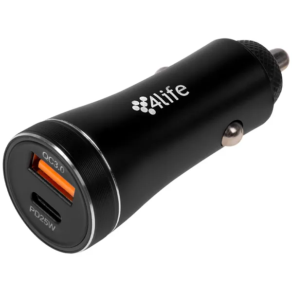 CARREGADOR USB USB-C P/ CARRO 4LIFE FL959AC43B 2SAIDA PRETO