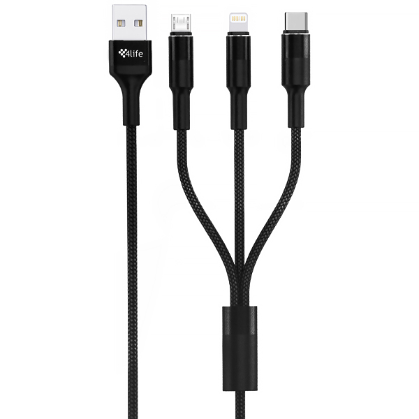 CABO  MICRO-USB USB-C LIGHTNING 4LIFE FLCALMT2M 3EM1 2METROS PRETO