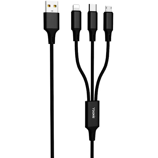 CABO  MICRO-USB USB-C LIGHTNING YOOKIE EC06 3EM1 1METRO PRETO