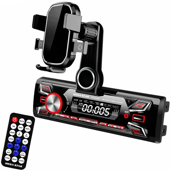 TOCA RADIO MEGASTAR CDX400BT BLUETOOTH USB M.SD FM +SUPORTE PRETO