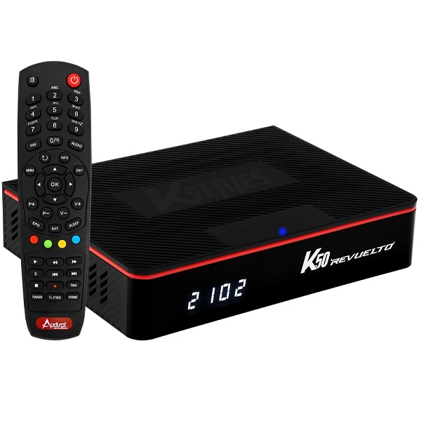 Receptor FTA Audisat K50 Revuelto Full HD con Wi-Fi - Negro/Rojo (1 Año de Garantía)