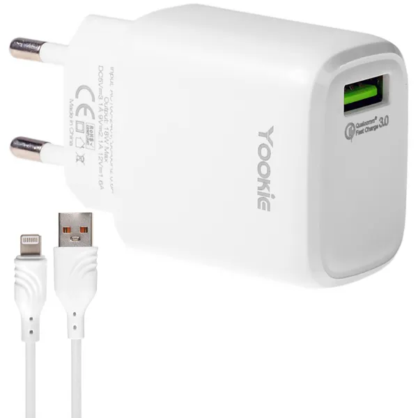 CARREGADOR  USB LIGHTNING P/ CELULAR YOOKIE EI2Y 1SAIDA BRANCO