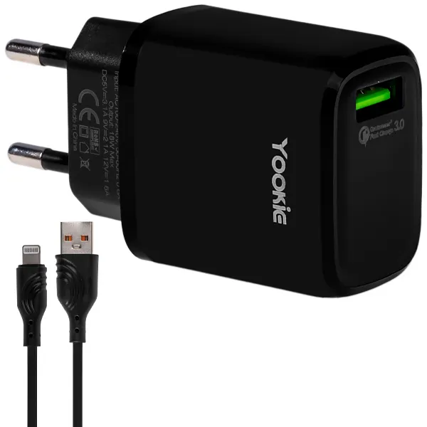 Carregador Yookie EI2Y USB de 18 watts + Cabo Lightning