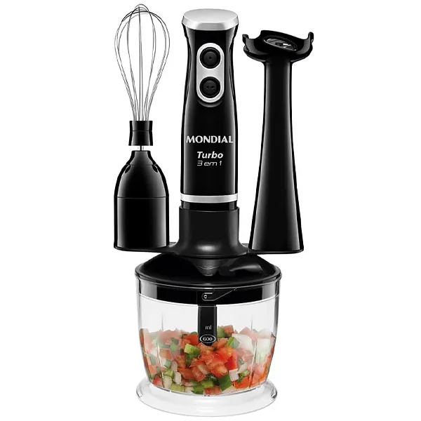Mixer Mondial Turbo M-14 350 watts + Batidor de Varilla + Procesador de Alimentos 220V ~ 50/60 Hz - Negro