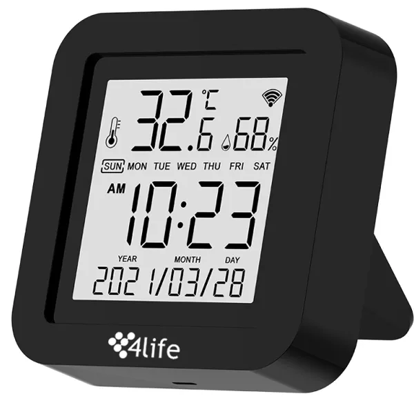 Sensor de Temperatura Ambiente 4life FLHUB09 con Display LCD - Negro
