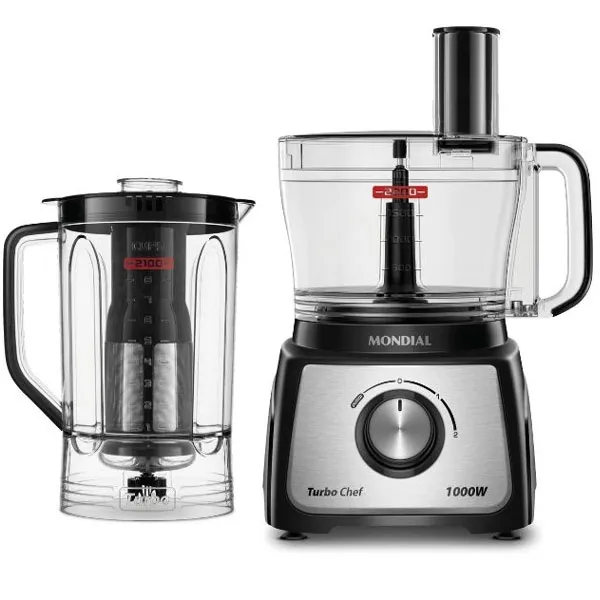 Multiprocesador Mondial Turbo Chef MPN-01-BF 9 en 1 + Licuadora + Exprimidor 127V ~ 60Hz - Negro/Plata