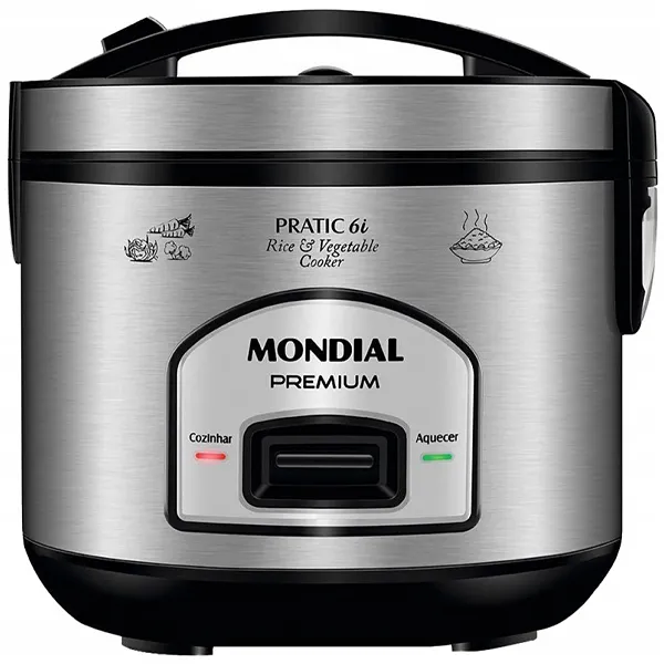 Panela Elétrica de Arroz Mondial Practic 6i Premium PE-43-6X 500 watts 127V ~ 60Hz - Prata/Preta