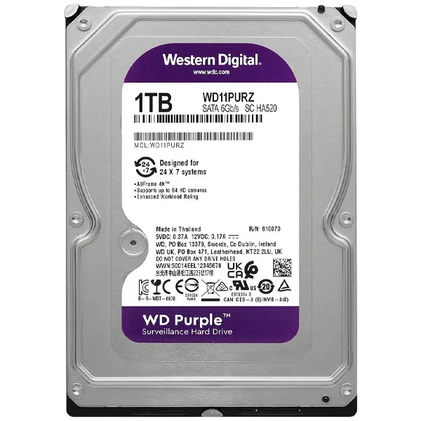 HD Interno Western Digital 1TB 3.5" Purple WD11PURZ 5700 rpm