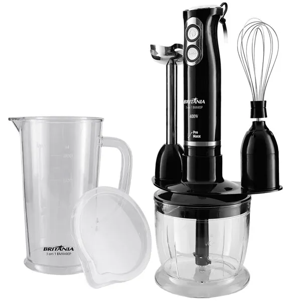 Mixer Britânia BMX400P 500 watts + Batidor de Varilla + Procesador de Alimentos 127V ~ 60Hz - Negro