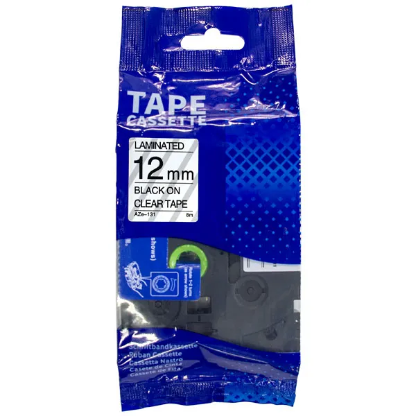 FITA P/ETIQUETADORA S/MARCA AZE131 12MM/8MTS PRETO/TRANSPARENTE