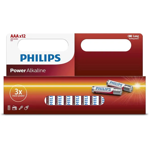 PILHA PHILIPS ALCALINA AAA LR03P12B C/12UNIDADES POWER ALKALINE