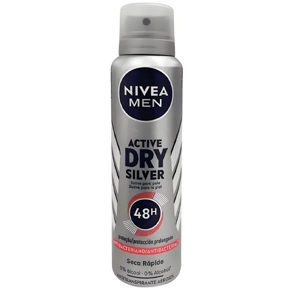 DESODORANTE NIVEA AEROSSOL MASCULINO ACTIVE DRY SILVER 48H 150ML