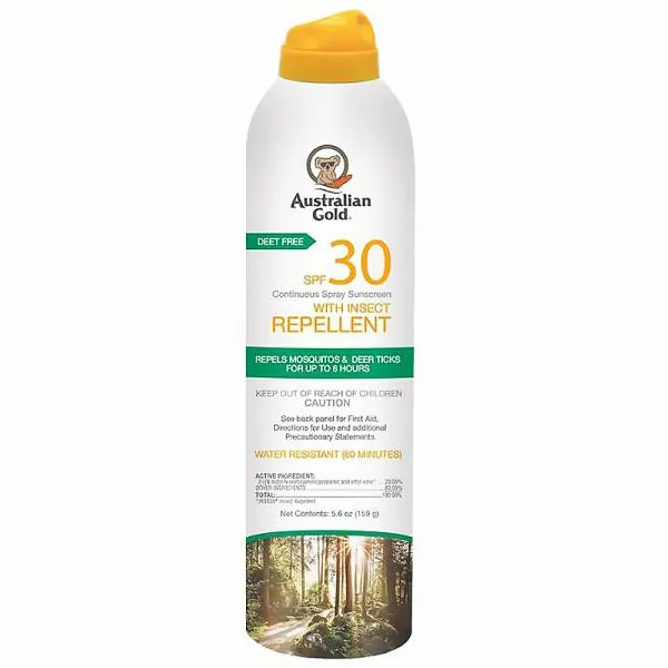 Repelente de insectos e Protetor Solar Australian Gold Continuous 165 ml