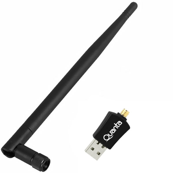 ADAPTADOR USB WIFI QUANTA QTAA300 C/ANTENA 300MB PRETO