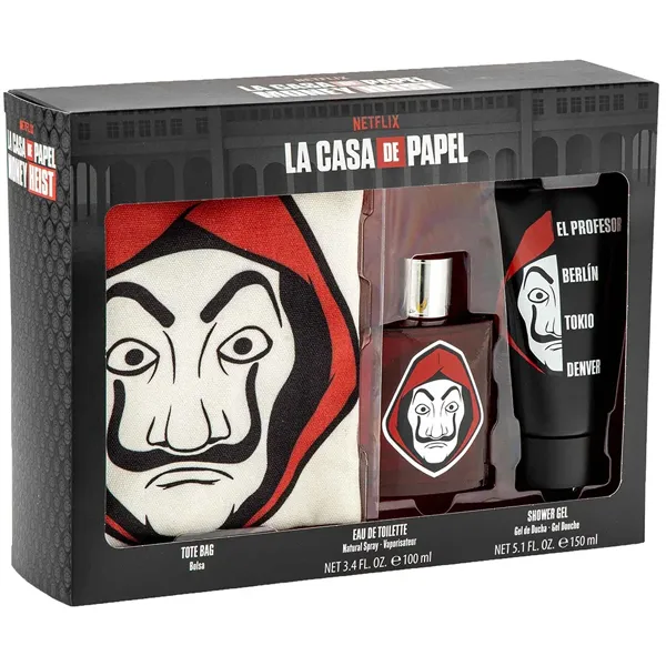 PERFUME MASCULINO NETFLIX LA CASA DE PAPEL EDT100+GEL150+BOLS KT(95264